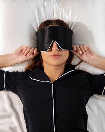 Drowsy black silk sleep eye mask for back sleepers