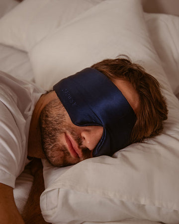 Drowsy Blue silk eye mask for stomach sleepers