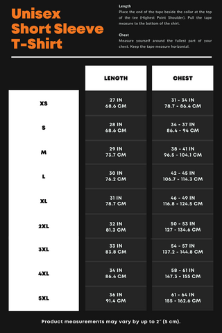 Size Chart - Unisex Short Sleeve T-Shirt