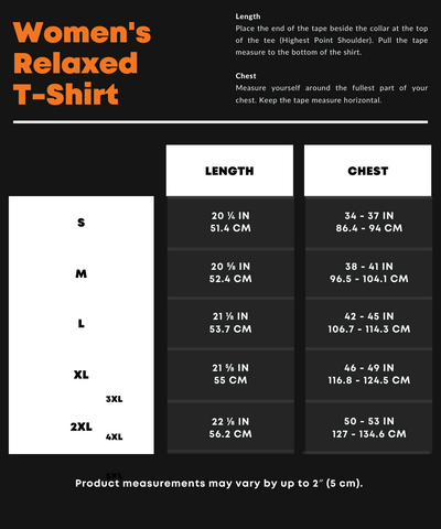 Size Chart - Women's Relaxed T-Shirt