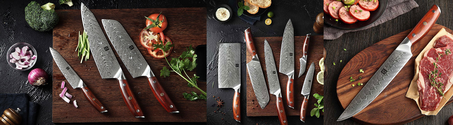 Damascus Kitchen Knives B27 Series Bundle