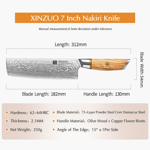 Dimensions and parameters of the nakiri knife