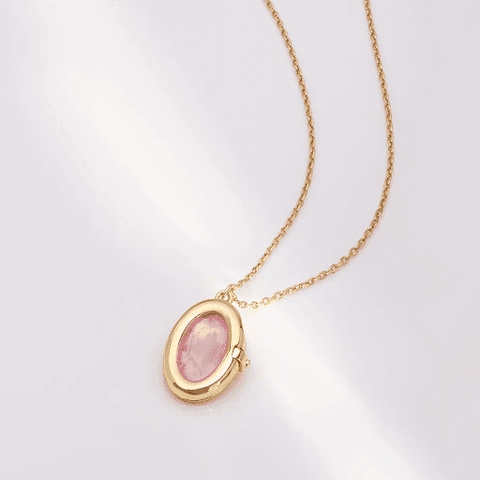 Aura Rose Quartz Gold Locket Necklace