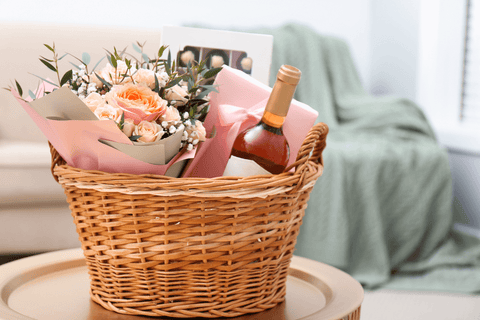 wedding gifting hamper in wicker basket
