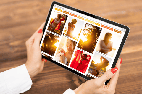 woman browsing photos on a screen