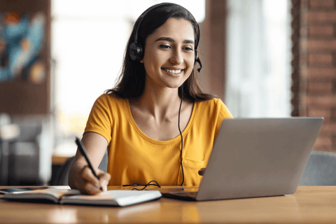 young woman having educational course online