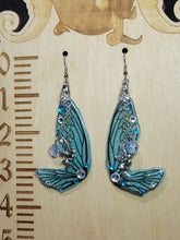 Load image into Gallery viewer, Large Teal Fairy Wing Earrings
