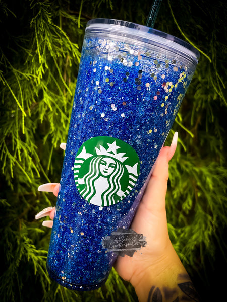 Starbucks Snowglobe Tumbler, Blue Snow Globe Tumbler, Starbucks Glitter Cup,  Starbucks Snow Globe Cup, Blue Glitter Tumbler, Winter Tumbler 