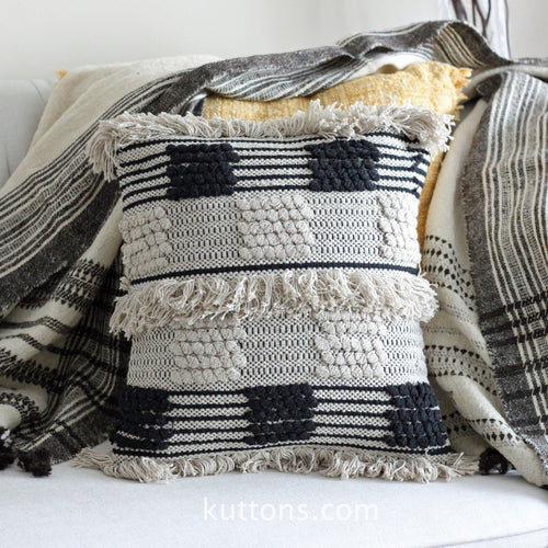 Handwoven Jute & Cotton Boho Kilim Pillow Cover Sets - Throw Pillows |  Cream-Yellow, (Set of 2, Multiple Options), 18x18