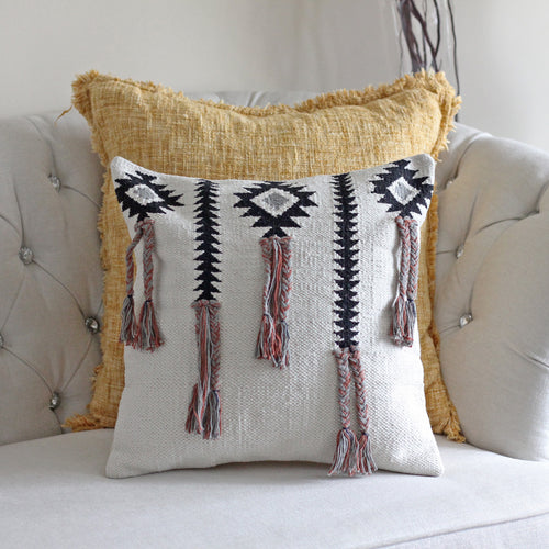 Handwoven Jute & Cotton Boho Kilim Pillow Cover Sets - Throw Pillows |  Cream-Yellow, (Set of 2, Multiple Options), 18x18