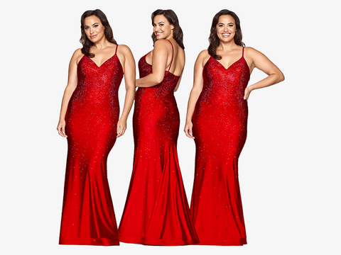 Rhinestone Plus Size Dress With V-Neck - Faviana 9518