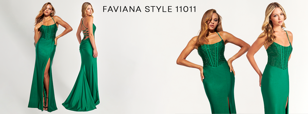 Faviana Style 11011 - Beaded Corset Dress With Lace Up Back