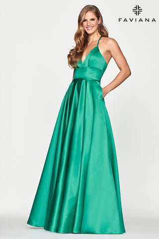 Faviana Style S10252 - Jade Green Satin Ballgown