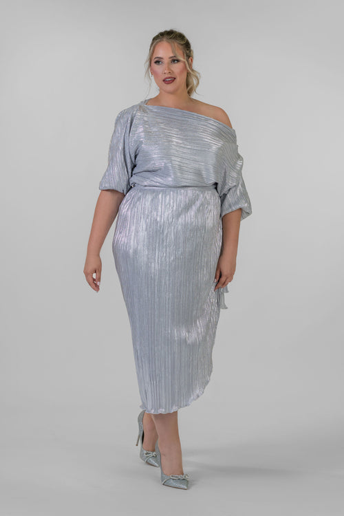 SILVER PLISSE JASPRE WRAP SKIRT