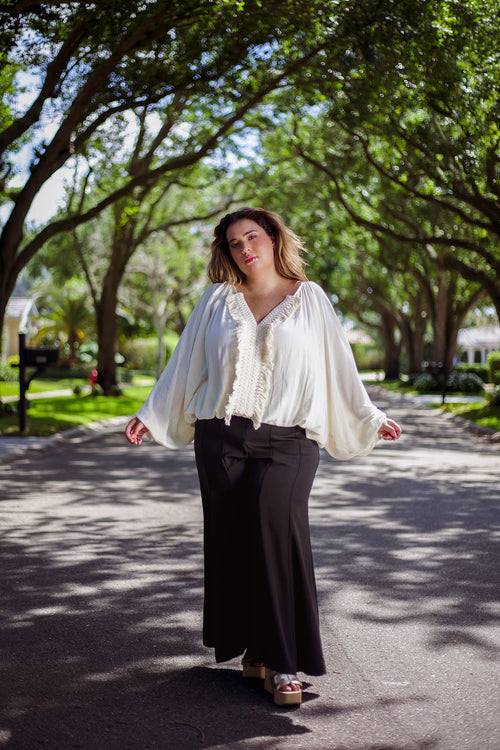 BLOUSE WITH FRINGES ON THE NECKLINE