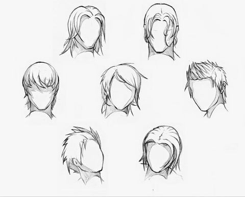 manga hair different sketches or drawings