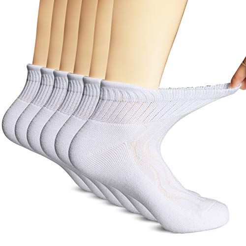 MD 6 Pairs Non-Binding Men's Moisture Wicking Cushion Quarter Bamboo Diabetic Socks 13-15 White