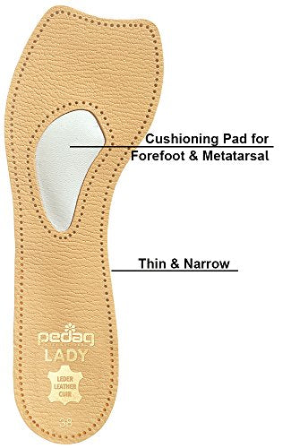 Pedag 121 Lady 3/4 Ultra Thin Leather Self Adhesive Insole for All Heels, Tan, Women's 9