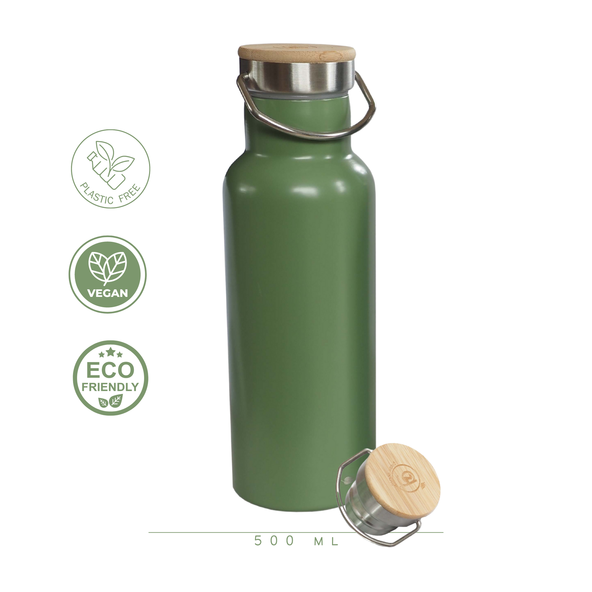 Passend sticker foto RVS Thermosfles met Bamboe Dop | Groen | In Geschenkverpakking – green-goose