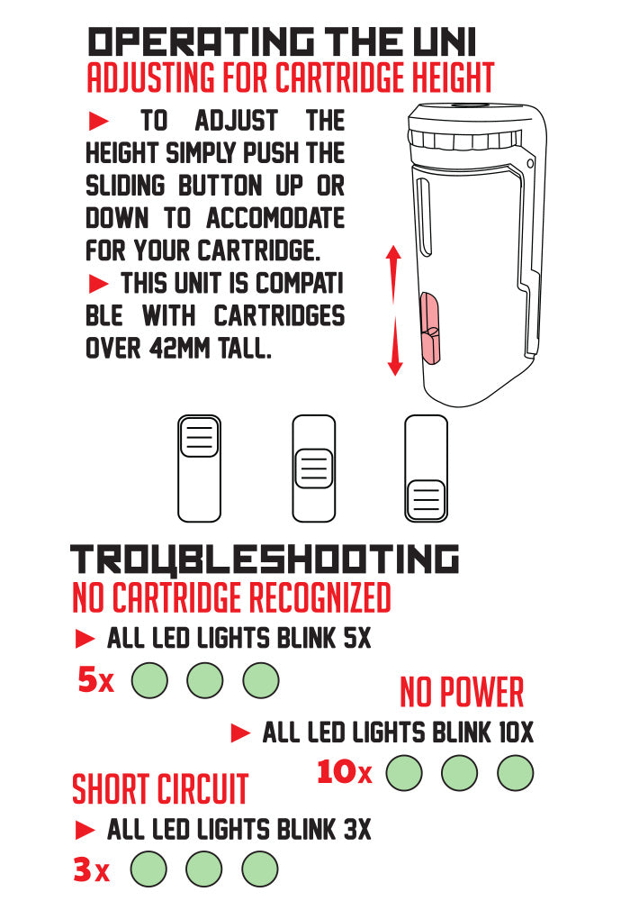 Instructions on operating and adjusting the height for the Wulf UNI