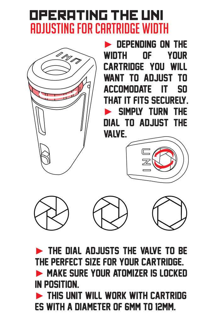 Instructions on how to adjust the cartridge width for the Wulf UNI