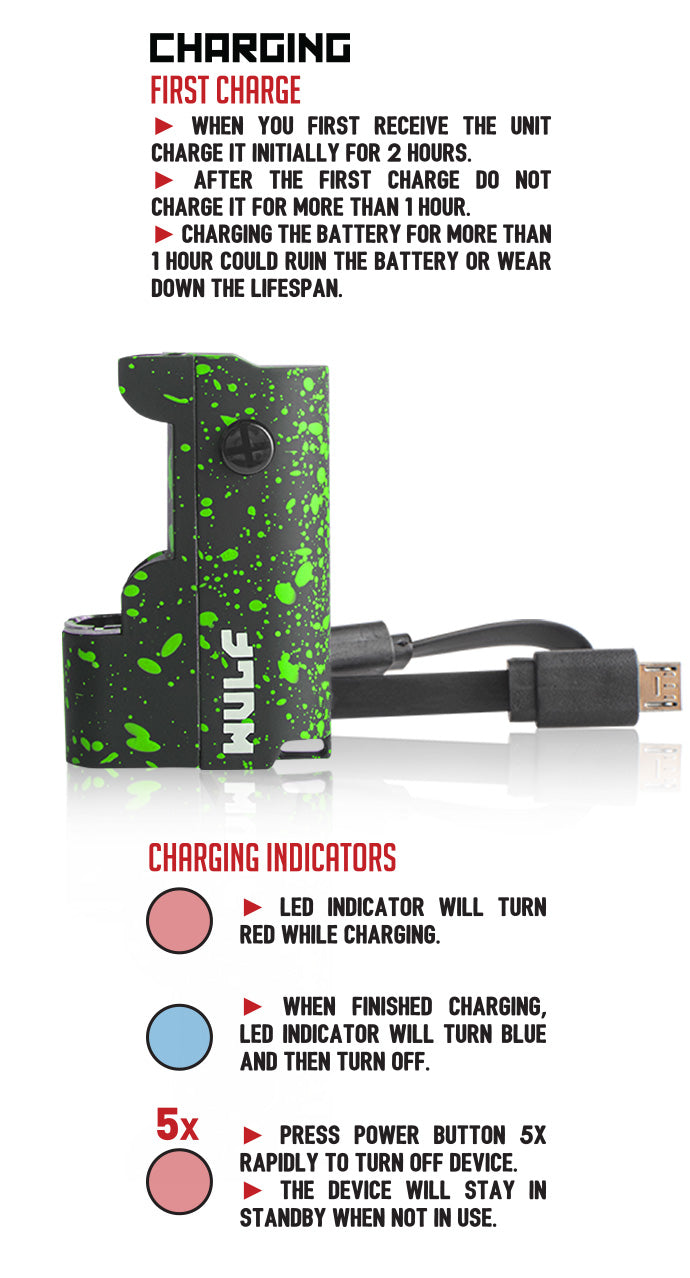 Instructions on charging the Wulf Micro Plus