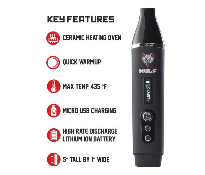 Wulf SX Vaporizer Key features on white background