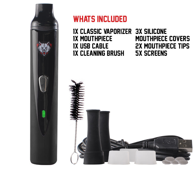 Everything included with the Wulf Vape Classic on white background