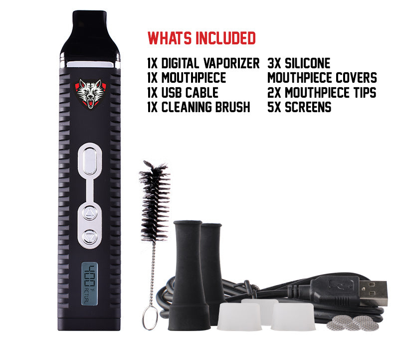 Everything included with the Wulf Digital Vaporizer on white background