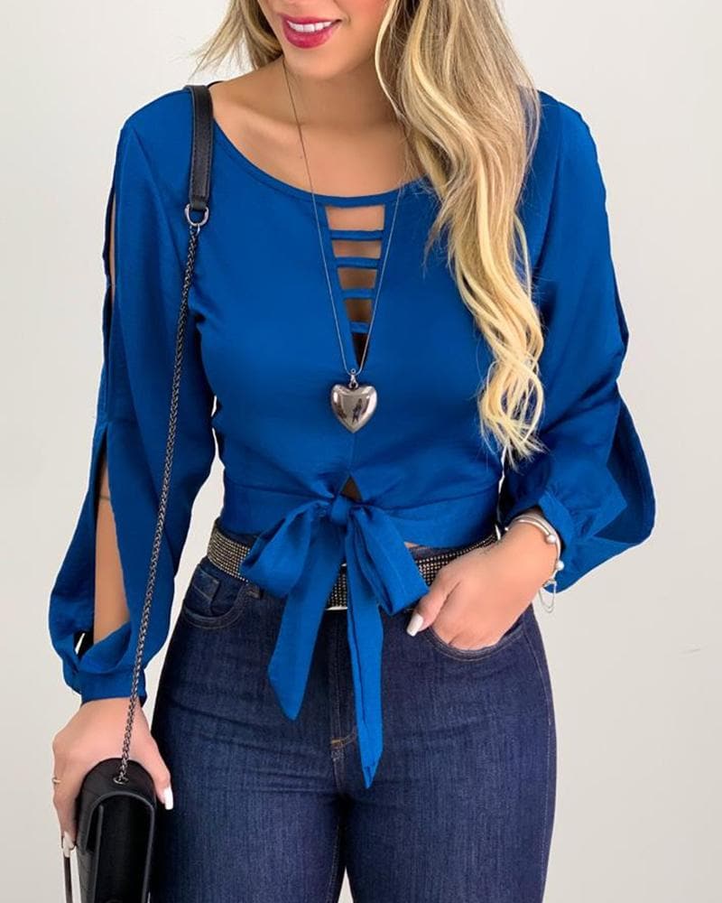 2022 Women Fashion Elegant Casual Hollow Out Long Sleeve Blouse