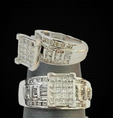 SOLID 14K White Gold Diamonds Men Band Ring 100% REAL Anillo De Oro Con Diamantes