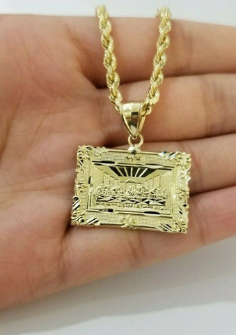 Gold Rope Chain Last Supper Charm Pendant SET