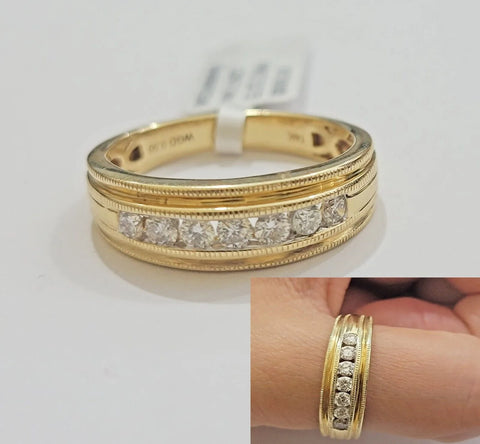 2.	Solid 14k Yellow Gold Diamond Ring Men's Band 1CT Wedding Engagement Ring REAL- 