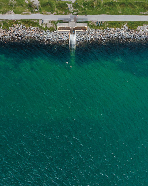 View of Bull Wall swimming spot taken from a drone