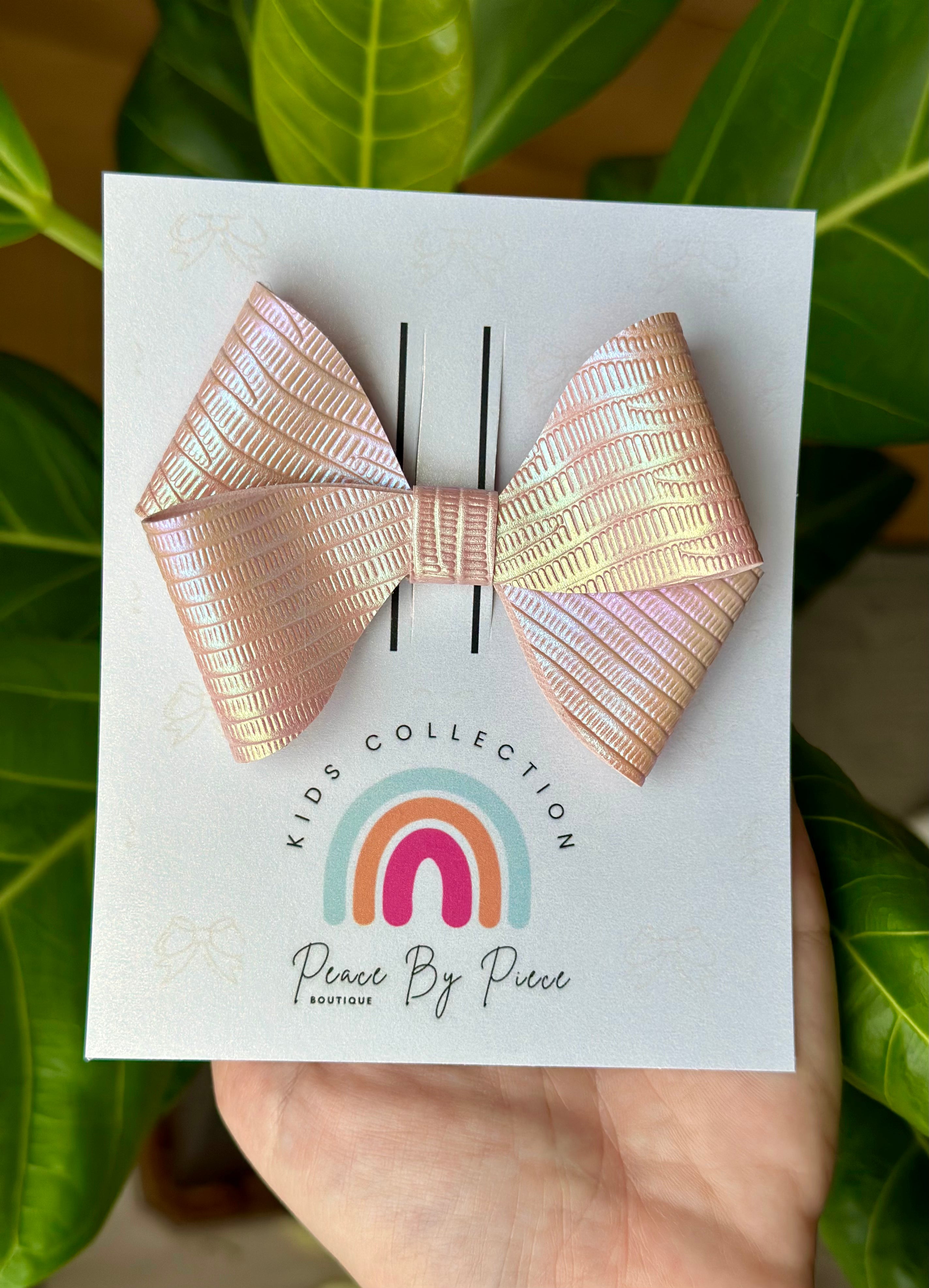 Light Pink Embossed Holographic Bow