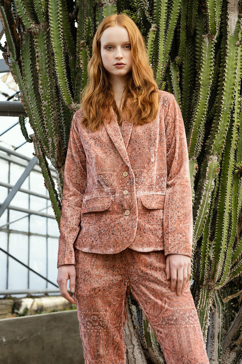 pink velvet pant suit