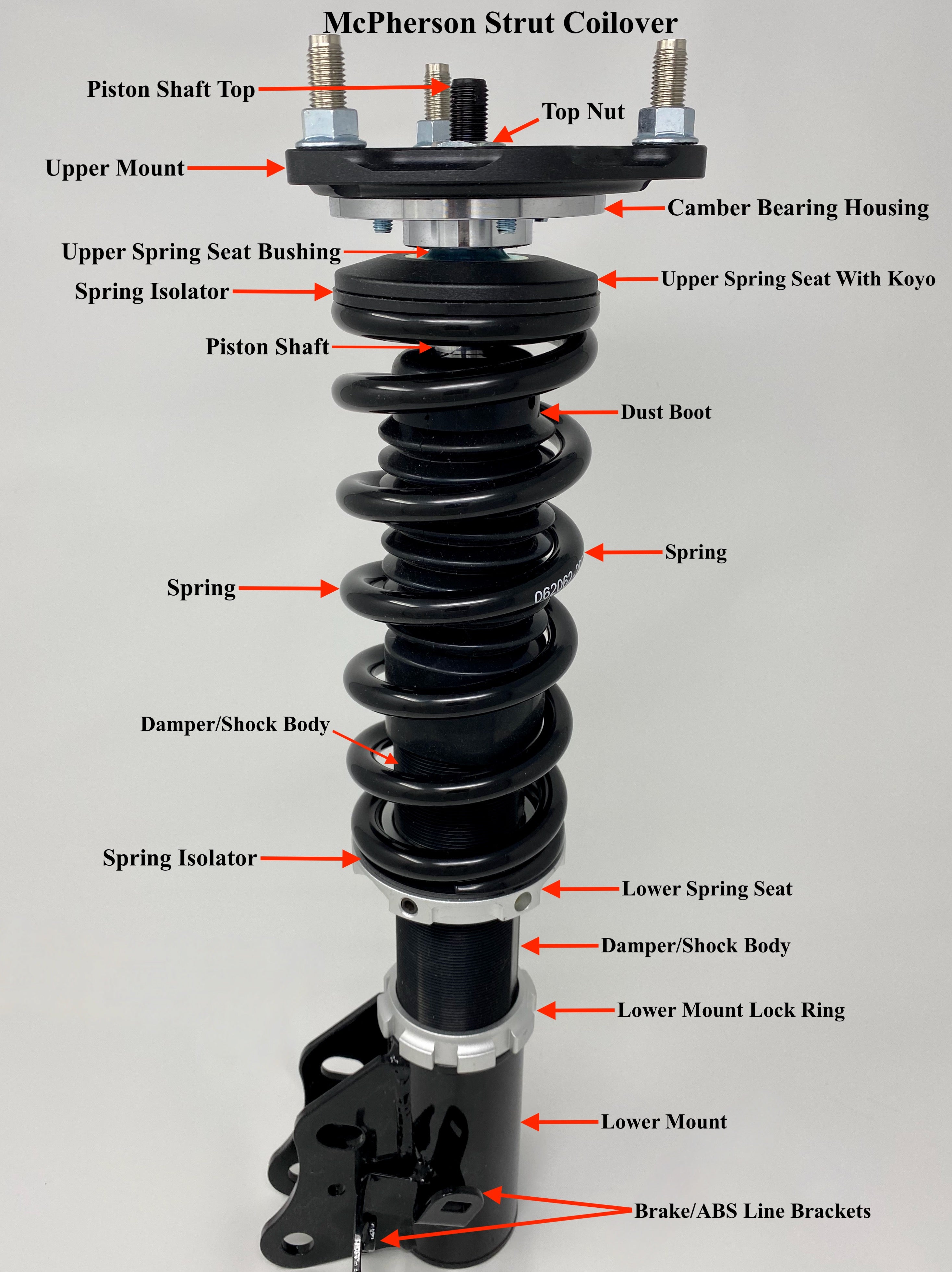 McPherson Strut Coilover With Labels Showing All Major Parts