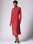 Collared Silk Pocketed Shirt Midi Dress