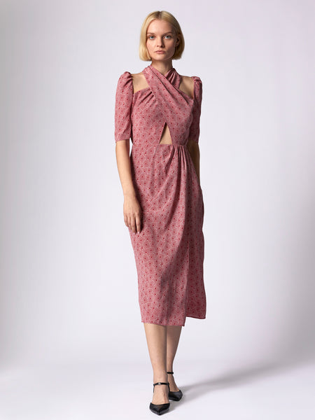 Silk Cutout Slit Midi Dress