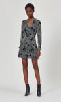 Short Long Sleeves Vintage Draped Floral Print Silk Dress