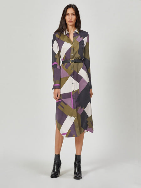 Tie Waist Waistline Silk General Print Shirt Dress