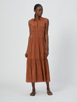 Pocketed Button Front Collared Silk Dress