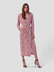 V-neck Silk Self Tie Wrap Pocketed Midi Dress