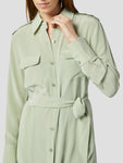 Tie Waist Waistline Silk Belted Pocketed Shirt Dress