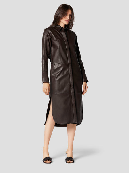 Button Front Slit Leather Shirt Dress