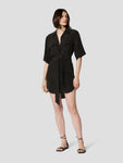 Silk Belted Self Tie Pocketed Tie Waist Waistline Collared Shirt Dress