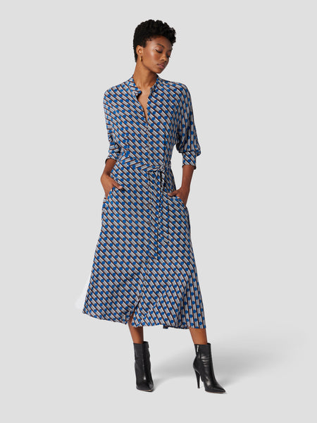 Button Front Belted Silk Tie Waist Waistline Shirt Dress