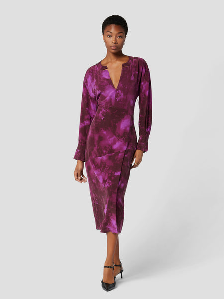 Dolman Sleeves Cutout Silk Dress