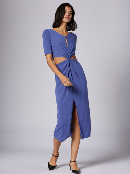 Jersey Gathered Slit Cutout Midi Dress