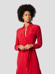 Silk Belted Pocketed Tie Waist Waistline Shirt Dress